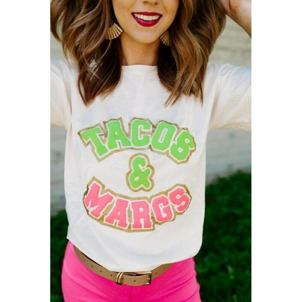 SALE! Tacos And Margs Margaritas Cream Oversized Graphic Tee Party Relaxed Shirt